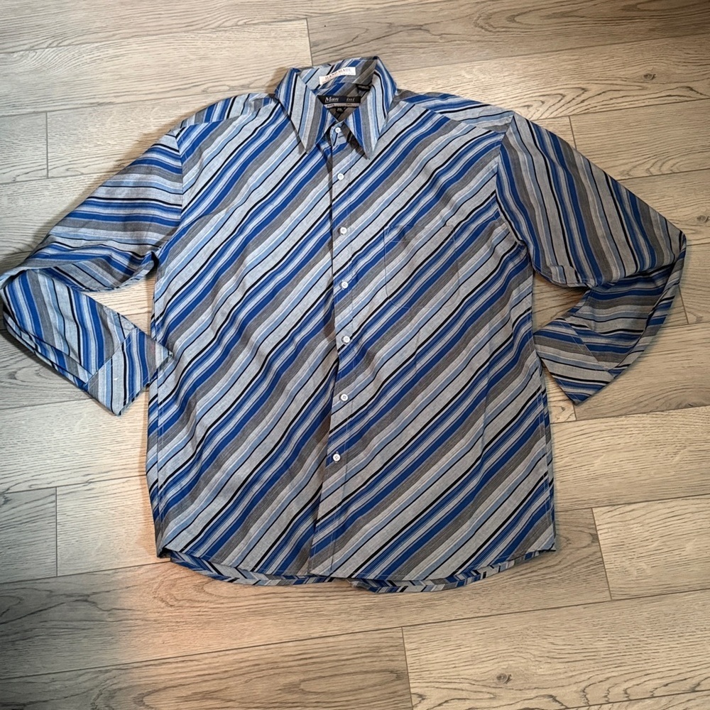 ManZini Men's Handmaid Italian Striped Button-Up Shirt Long Sleeve XXL 18-18.5